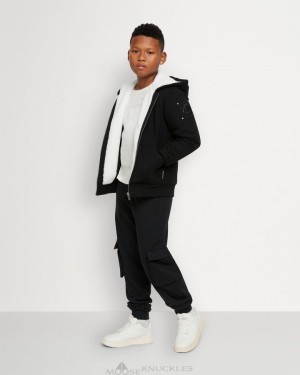 Kids' Moose Knuckles Classic Bunny Hoodie Black / White Faux Fur | QP8957610