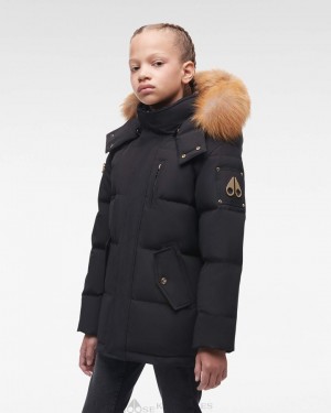 Kids' Moose Knuckles Gold 3q Fur Jackets Black / Gold Fox Fur | QW0913284