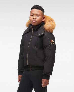 Kids' Moose Knuckles Gold Bomber Fur Bomber Jackets Black / Gold Fox Fur | WQ8029164