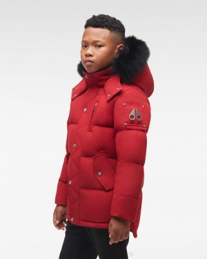 Kids' Moose Knuckles Original 3q Fur Jackets Deep Red / Black Fox Fur | ZU8761395