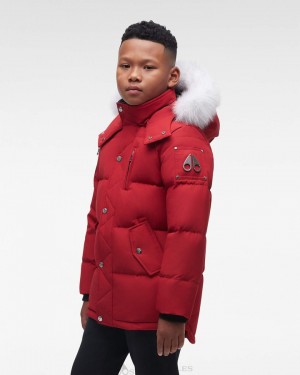 Kids' Moose Knuckles Original 3q Fur Jackets Deep Red / Natural Fox Fur | MK1438620