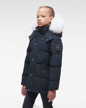 Kids' Moose Knuckles Original 3q Fur Jackets Navy / Natural Fox Fur | DG9712840