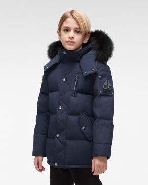 Kids' Moose Knuckles Original 3q Fur Jackets Navy / Black Fox Fur | CJ3675120