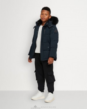 Kids' Moose Knuckles Original 3q Shearling Jackets Navy / Black Shearling | TR5490821