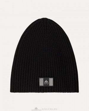 Men Moose Knuckles Moose Flag Beanie Baseball caps Black | JI6145782