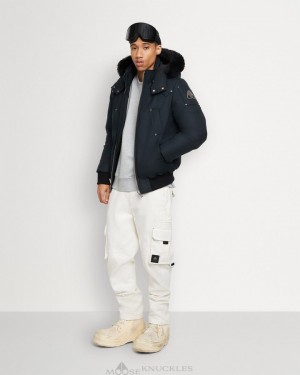 Men Moose Knuckles Original Ballistic Bomber Shearling Bomber Jackets Navy / Black Shearling | EI9357804