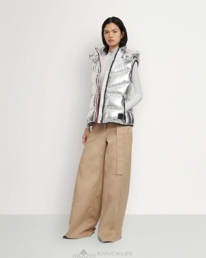 Women Moose Knuckles Metallic Park Vest Vests Silver | IA3287640